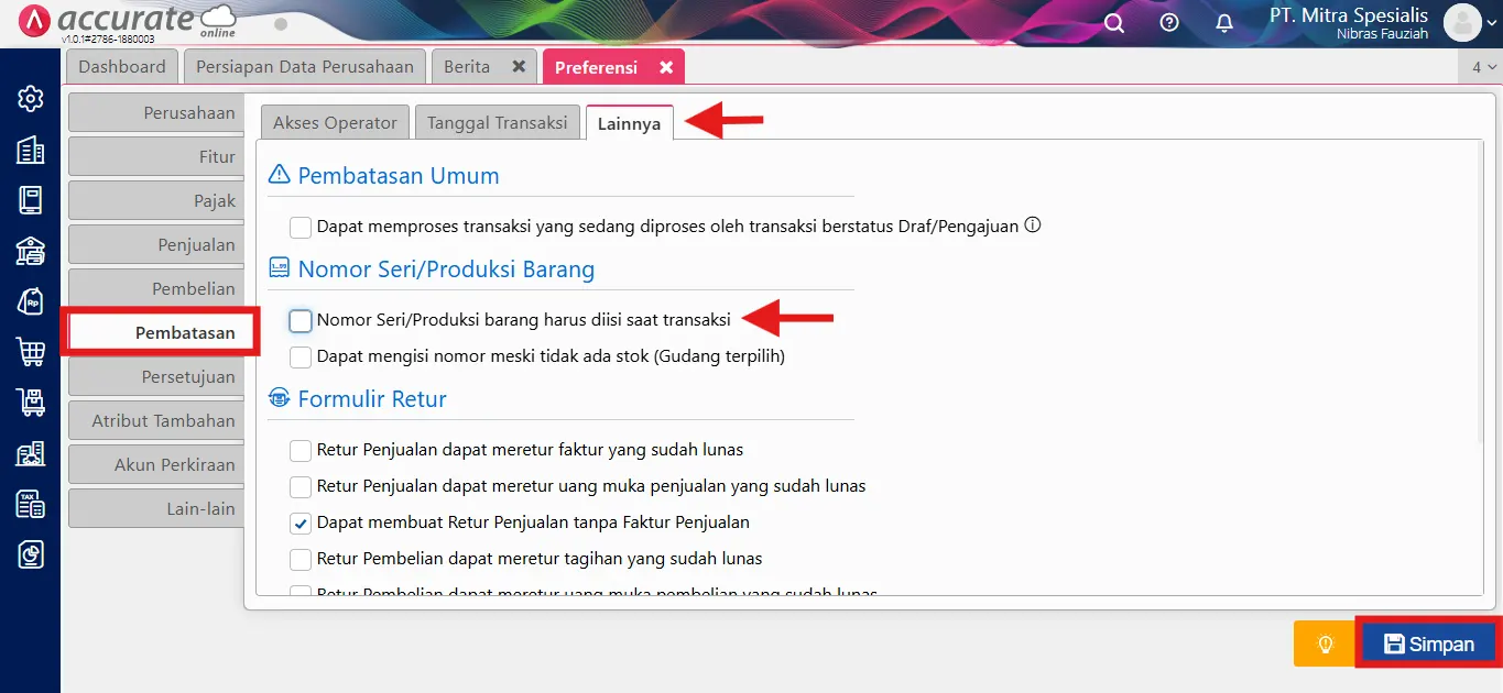 cara mencatat pengisian nomor seri